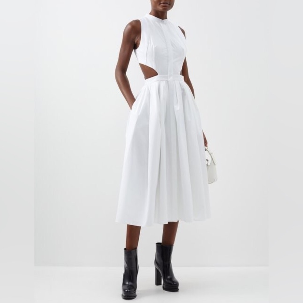 Alexander McQueen Cutout Poplin Midi Dress White XL - Picture 3 of 16